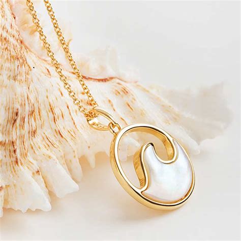 14k Gold Vermeil Mother Of Pearl Ocean Wave Necklace
