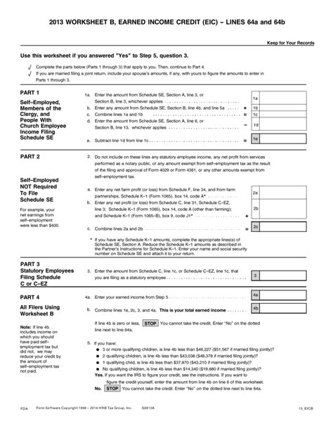 Irs Earned Income Worksheet