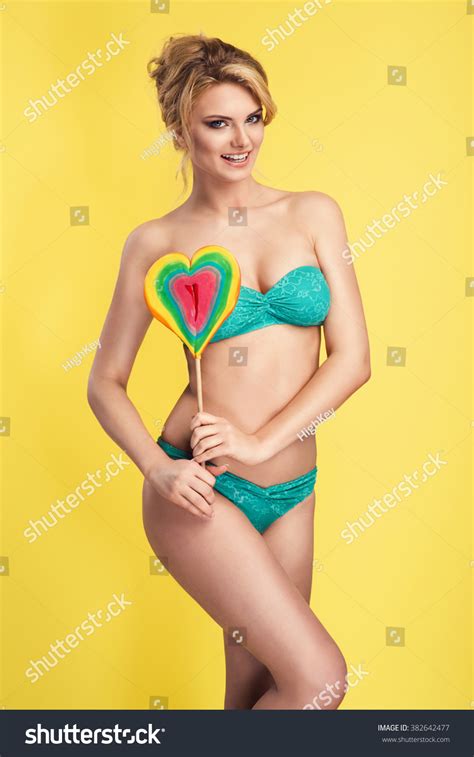 Sexy Blonde Woman Wearing Green Bikini Stock Photo 382642477 Shutterstock