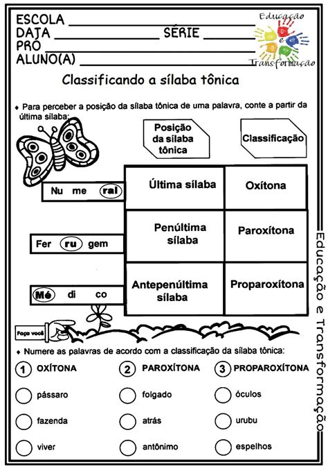 Classificação Das Palavras Quanto A Sílaba Tônica Exercícios