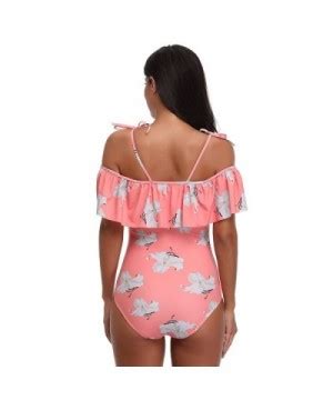 Women Floral Print Padded Bikini Ruffle Off Shoulder Bandeau One Piece Swimsuit Swimwear Pink