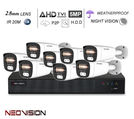 מערכת 8 מצלמות אבטחה צינור AHD 5MP ראיית לילה - NEOVISION