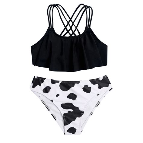 Asfgimuj Baby Girl Swimsuit Two Piece Outfits Crisscross Back Swimwear Cow Shorts Summer Bikini