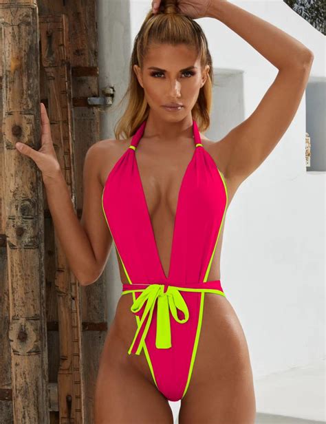 Buy Women Sexy Deep V Neck One Piece Bandage Swimsuit Swimwear Bikini