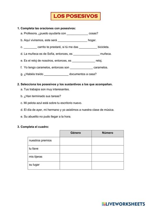 posesivos  interactive worksheets
