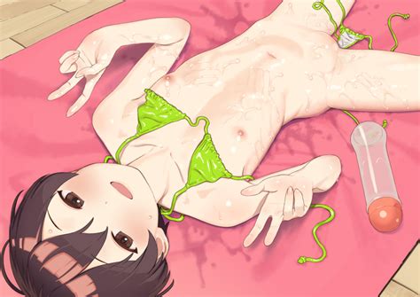 Sagano Yuuji Marine Sagano Yuuji Original Highres Girl Bikini Blush Bottle Brown Eyes