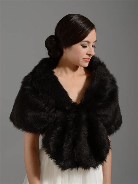 Black Faux Fur Wrap Bridal Shrug Stole Shawl