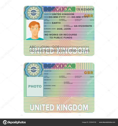United Kingdom England Visa Passport Sticker Templates Stock Vector by