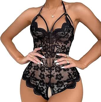Stritra Sexy Floral Lace Bodysuit Women One Piece Lingerie Deep V Neck Teddy Mini Babydoll