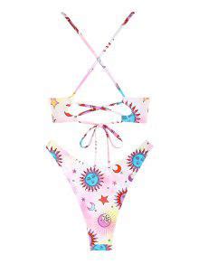 Zaful Sun And Moon Star Print Lace Up Bikini Swimwear In Multi Zaful