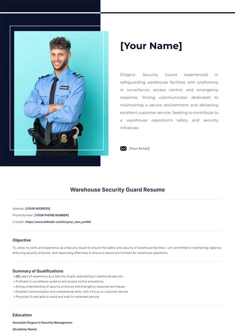 Free Warehouse Security Guard Resume Template To Edit Online