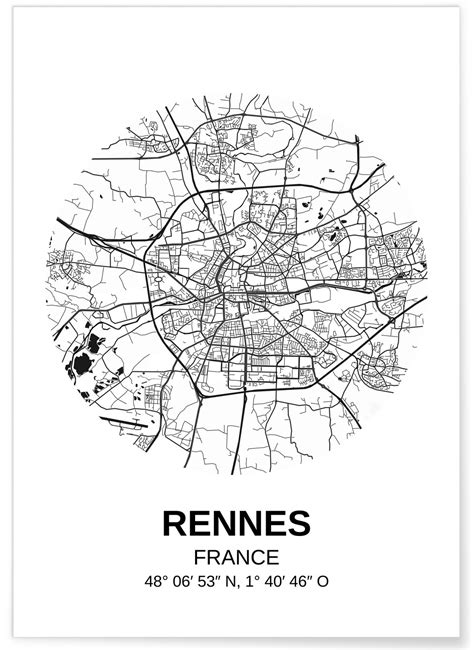 affiche carte de ville de france rennes lafficherie