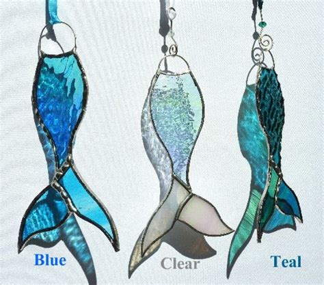 Stained Glass Mermaid Tail Suncatcherbeautiful Iridised Glasstealbluepale Or Deep Blue