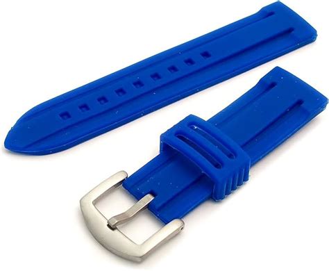 Replacement Silicone Rubber Watch Strap Royal Blue 22mm Wide With Steel