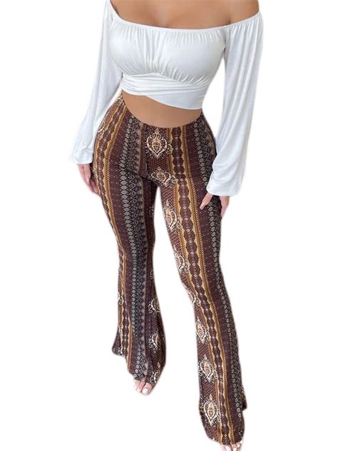 Bell Bottom Pants For Women Boho Print Stretchy High Waist Flare Yoga