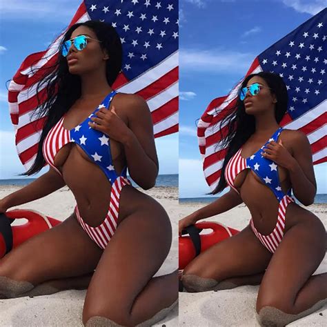 Aliexpress Buy Summer Sexy Women Stars Stripes Usa Flag One Piece Bikini Padded Bra