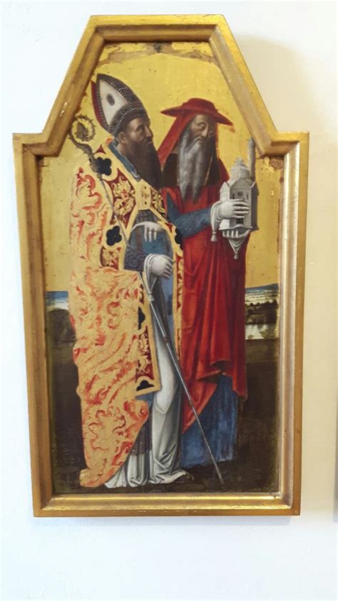 A Painting On The Wall Of A Church With Two Men Standing Next To Each Other