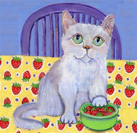 Cat Art Card, strawberry Cat, 5 X 5 Blank Greeting Card - Etsy