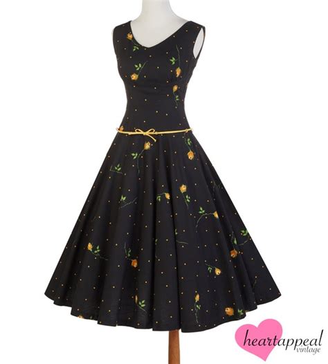 Vintage S Gay Gibson Dress Yellow Black Rose F Gem