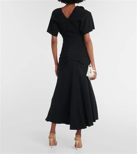 Asymmetric Wool Blend Crêpe Maxi Dress In Black Victoria Beckham