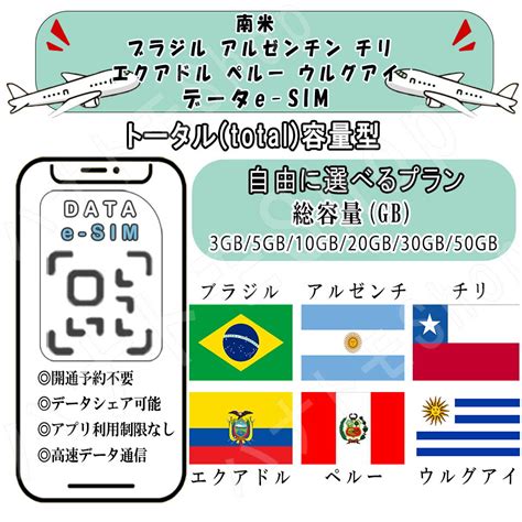 【楽天市場】南米 ブラジル アルゼンチン チリ エクアドル ペルー ウルグアイ esim プリペイドsim simカード 3GB/5GB ...