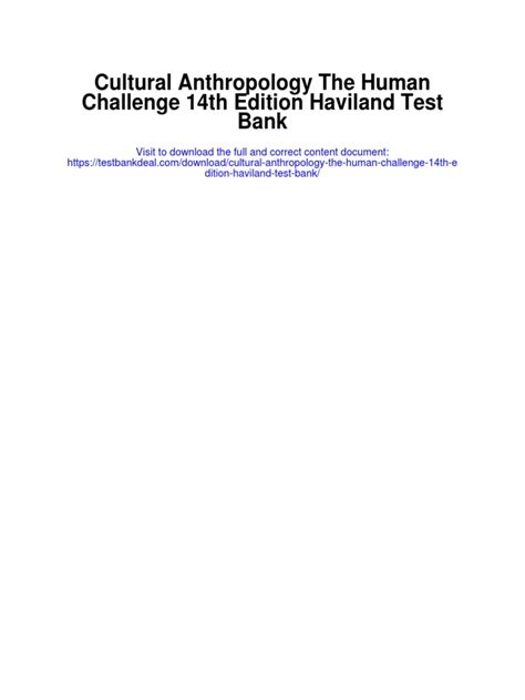 Cultural Anthropology The Human Challenge 14th Edition Haviland Test