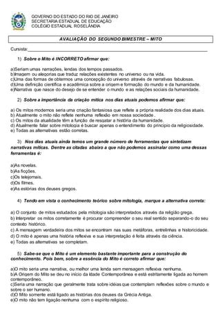 Avalia O Sobre Mito Do Segundo Bimestre Pdf