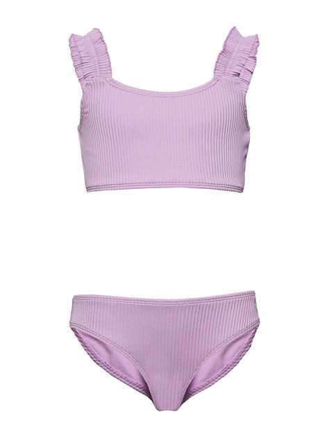 Lilla Abercrombie Fitch Ruffle Strap Ribbed Swim Bikini Lilla