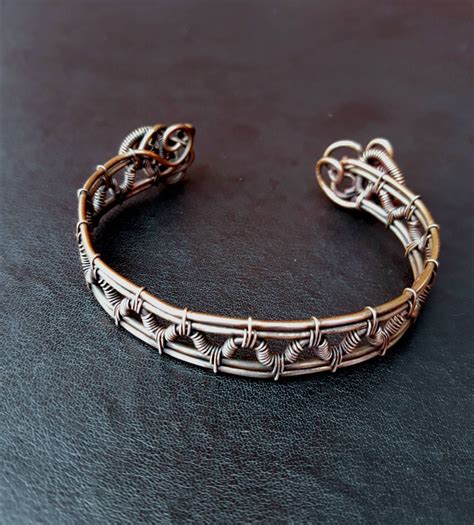 Copper Wire Wrapped Woven Wrist Cuff Oval Bangle Bracelet Etsy