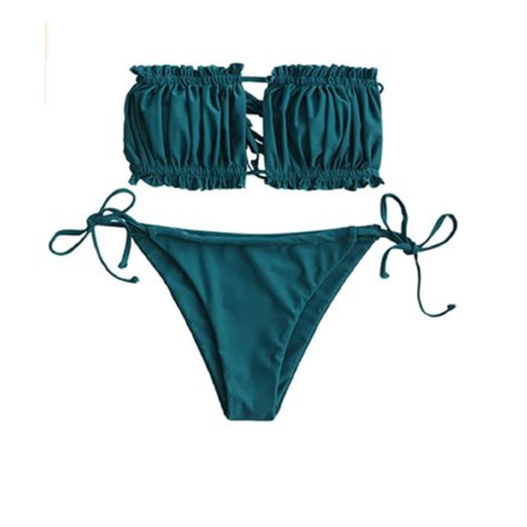 Buy Wholesale China Bandeau Bikinis Women S Strapless Cut Out Strapless Bikini With Frilly And