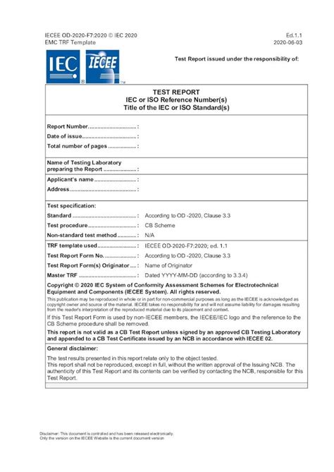 PDF IEC TEST REPORT FORM TEMPLATE IECEE IEC System Of 1