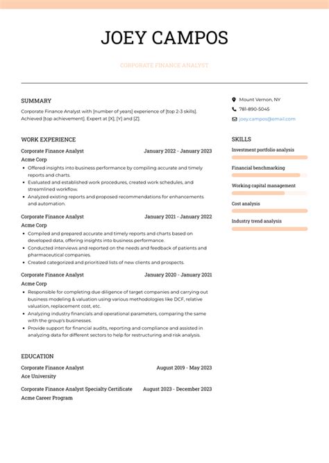 corporate finance analyst resume examples  templates