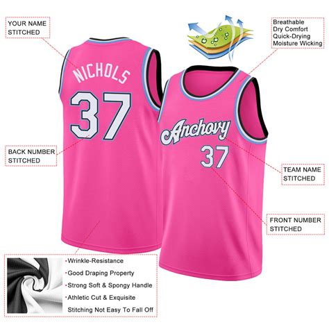 Custom Own Pink White Light Blue Basketball Stitched Jersey Free