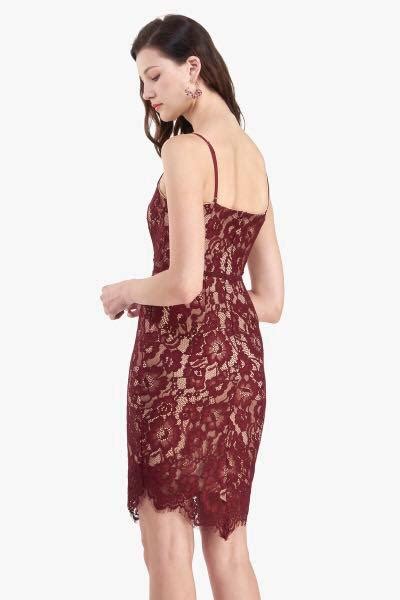 Fayth Gianna Lace Dress In Burgundy Red Nude Women S Fashion Tops Sleeveless On Carousell