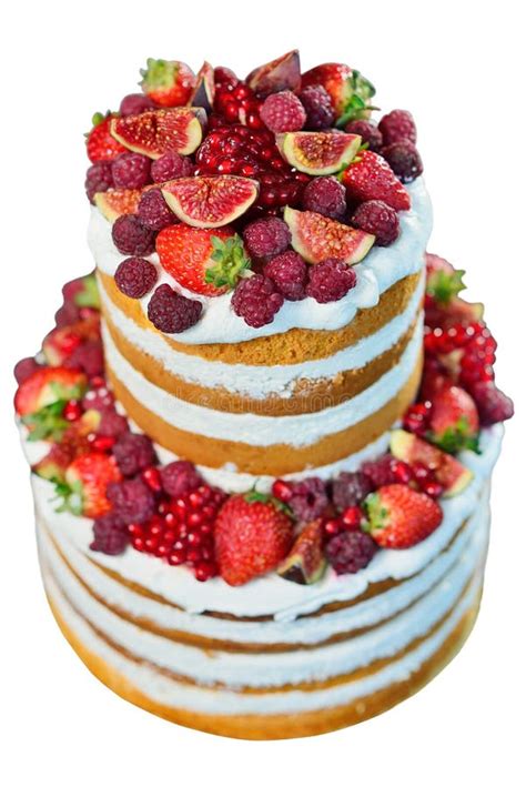 Naked Cake With Strawberries Figs And Raspberries Isolated Stock Image Image Of Dessert