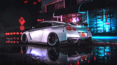 NISSAN GTR on a Rainy Night Live Wallpaper