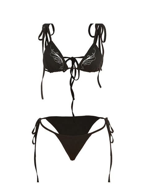 Emmiol Free Shipping 2024 Butterfly Micro String Bikini Set Black S In