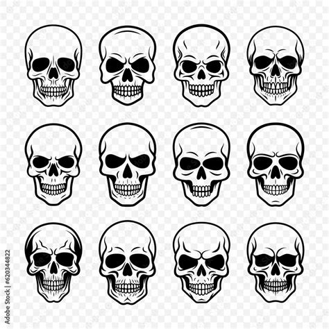 Vector Black Skull Icon Set Isolated Skulls Collection With Outline In