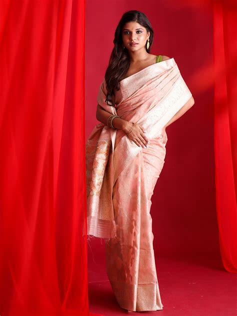 Peach Ethnic Motifs Sarees Buy Peach Ethnic Motifs Sarees Online In India