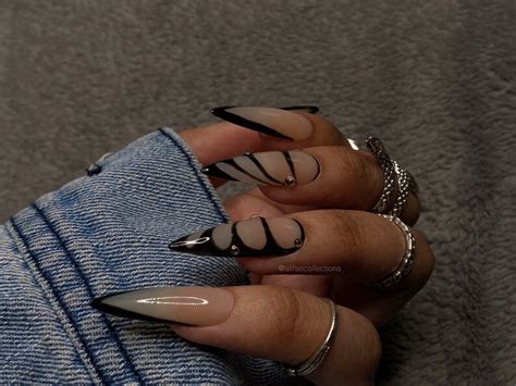 Butterfly Effect Press On Nails Nude And Black Nails Gem Etsy