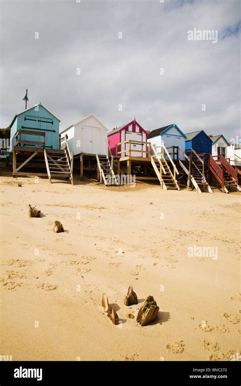 Beach Huts In Felixstowe On The Suffolk Coast England Stock Photo Alamy