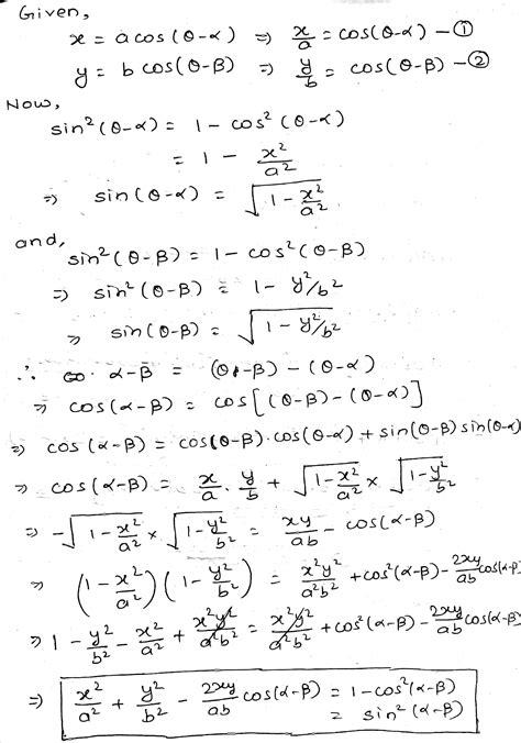 Eliminate Theta From The Equationx A Cos Theta A And Y B Cos