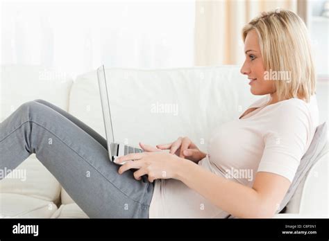 Blonde Woman Surfing On The Internet Stock Photo Alamy