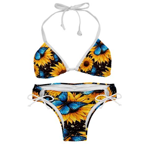 Starry Sky Sunflower Butterfly Detachable Sponge Adjustable Strap Bikini Set Two Pack Swimwear