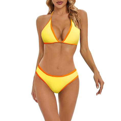 MITCOWBOY Clearance Swimsuit Sets Women S Fashion Sexy Color Block Bikini Swimsuit Set With