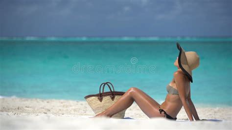 Hat Bikini Woman Tanning Relaxing On Beach Stock Footage Video Of Bathing Swim