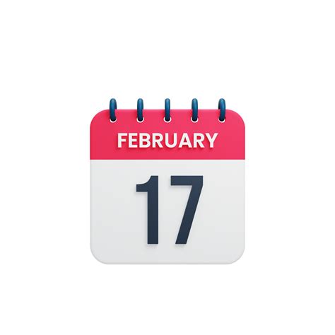 February Realistic Calendar Icon 3D Illustration Date February 17 ...