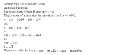 Two Trains A And B Which Are 100 Km Apart Are Travelling Towards Each