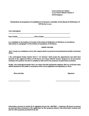 Declaration Of Acceptance Fill Online Printable Fillable Blank