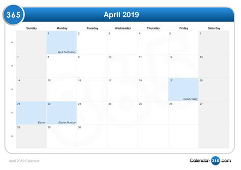 April 2019 Calendar